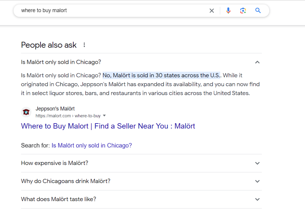 Malort People Always Ask in the SERP